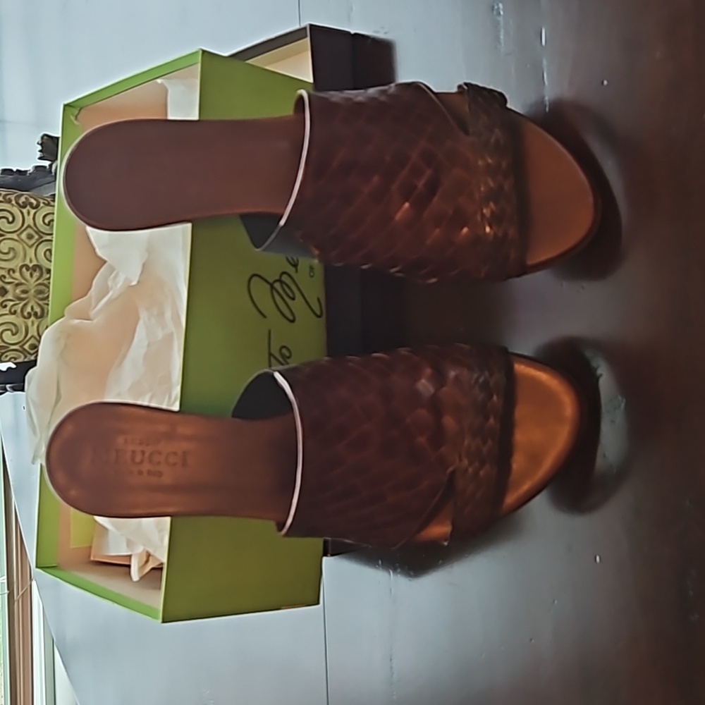 Sesto Meucci Brown Woven Slide Sandals